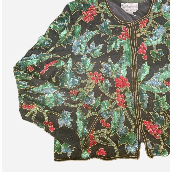 NiteLine By Della Roufogali Floral Silk Sequin  Jacket Size L Christmas New Year - Picture 3 of 10